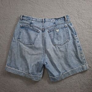 Vtg Guess Jeans USA Denim Shorts Mens 36* High Waist Lt Wash Logo Grunge Cuffed